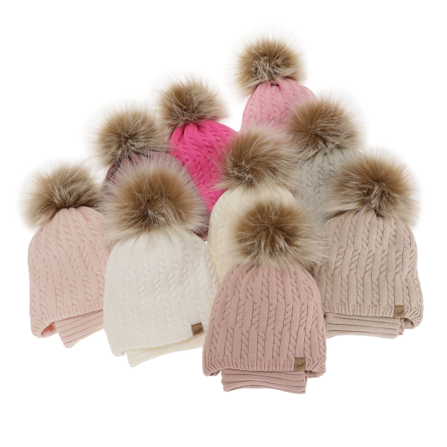 Ensemble d'hiver fille: bonnet et snood, beige, avec pompon, Loreley