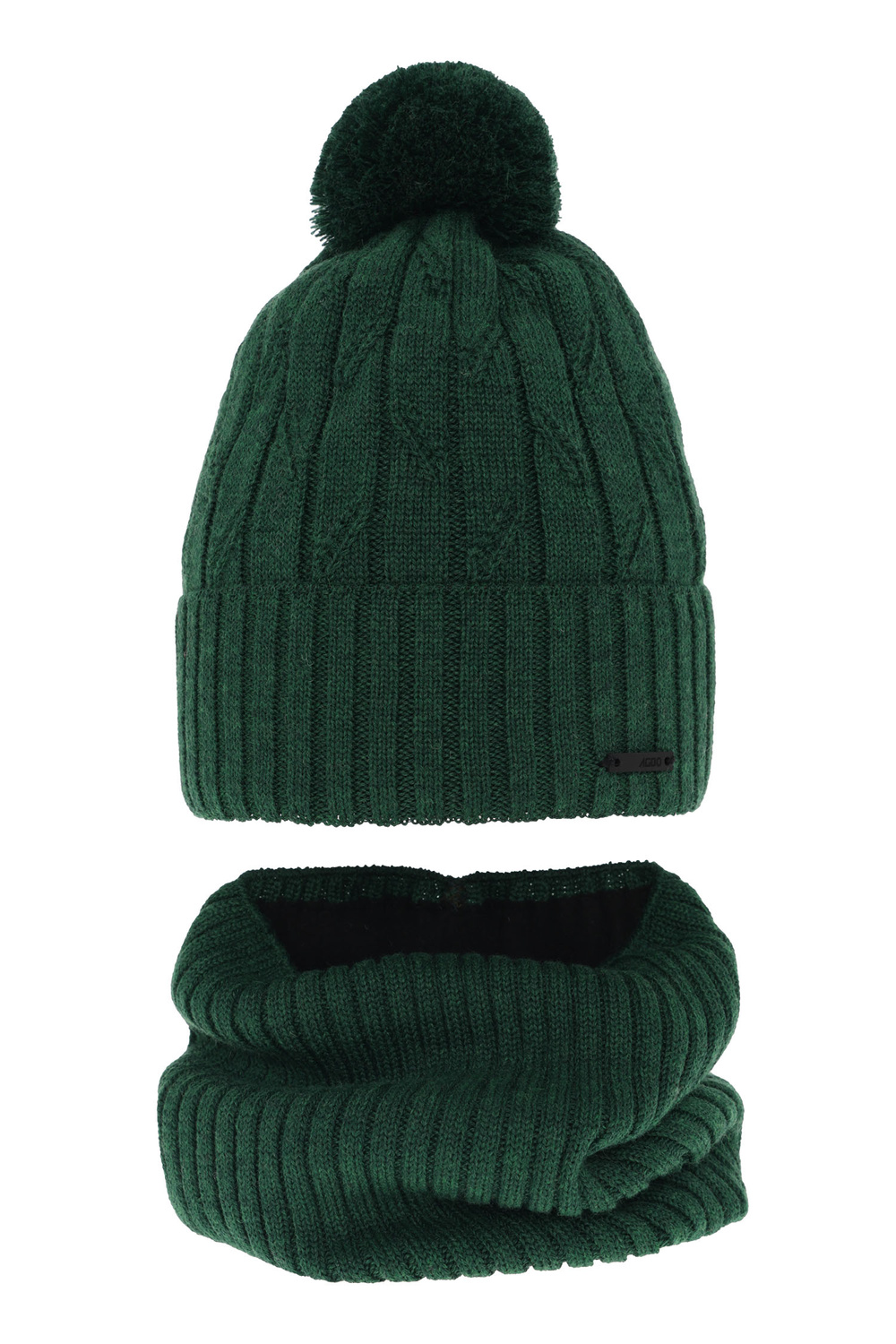 Ensemble d'hiver garçon: bonnet et snood, vert, avec pompon, avec laine mérinos, Talar
