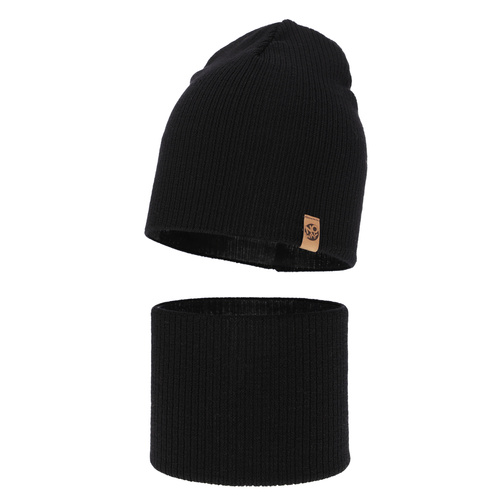 Ensemble automne/printemps garçon: bonnet et snood, noir, avec laine mérinos, Richi
