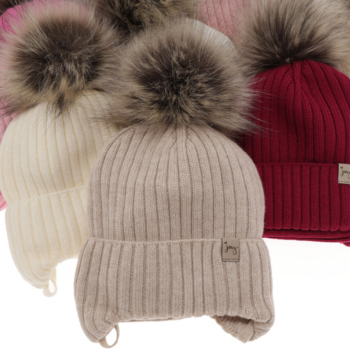 Ensemble d'hiver fille: bonnet et snood, rose, avec laine mérinos, avec liens, Junika