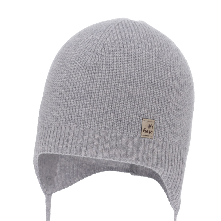 Jongens herfst/lente muts, grijs, met merinowol en kasjmier, met bindkoorden, Tono