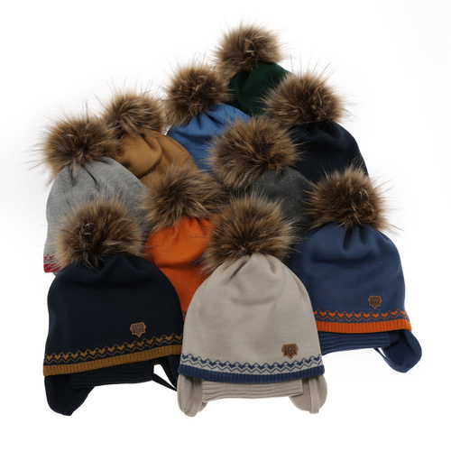 Ensemble d'hiver garçon: bonnet et snood, bleu, avec pompon, Elpis