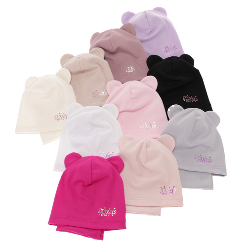 Ensemble automne/printemps fille: bonnet et snood, beige, en coton, Cyntia