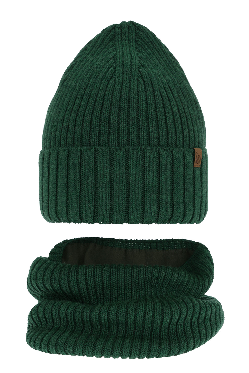 Ensemble d'hiver garçon: bonnet et snood, vert, avec laine mérinos, Metis