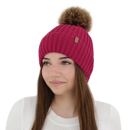 Dames wintermuts, amarantowa, met merinowol, Zamira