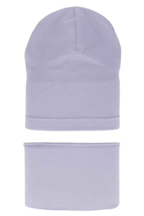 Meisjes herfst/lente set muts en buissjaal, paars, katoen, Hazelka