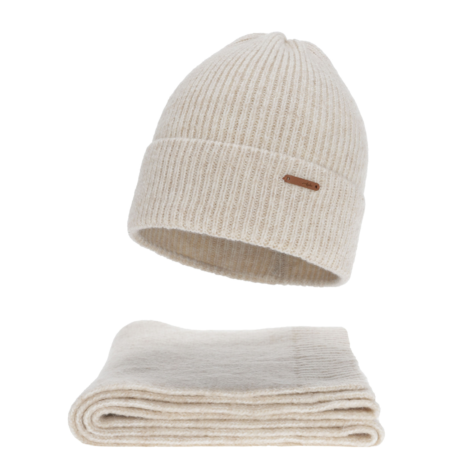 Dames winter set (muts en sjaal), lichtbeige, met merinowol, Seala