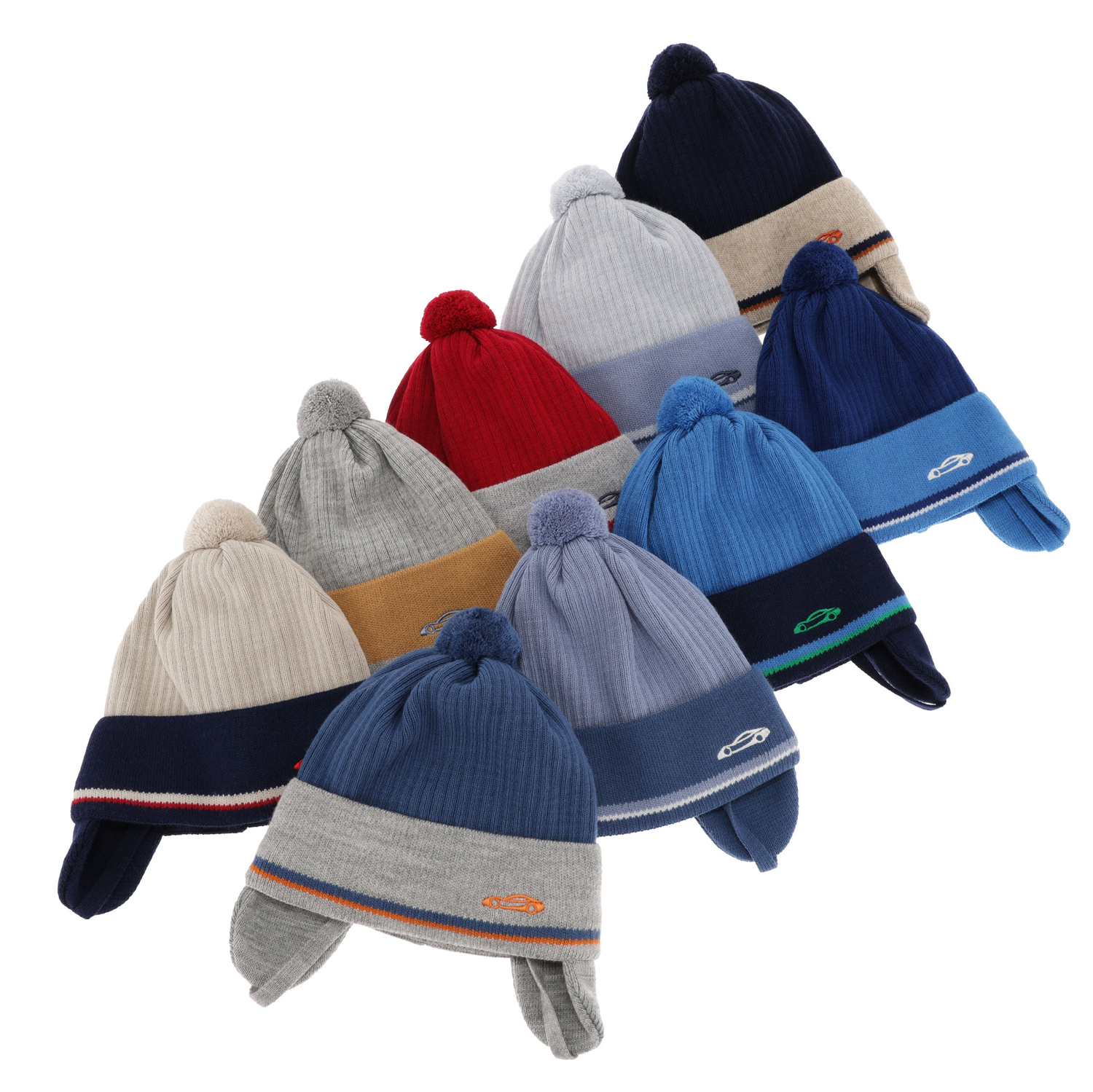 Bonnet automne/printemps garçon, bleu marine, avec liens, avec pompon, Jacob