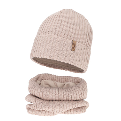 Meisjes winter set (muts en buissjaal) met poolvoering, beige, met merinowol, Odette