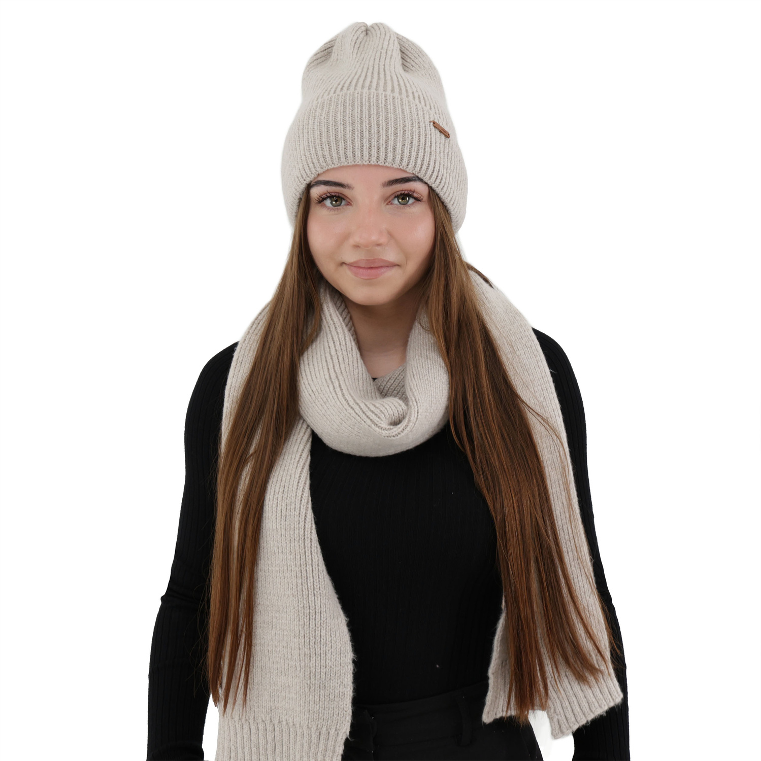 Dames winter set (muts en sjaal), groen, met merinowol, Seala