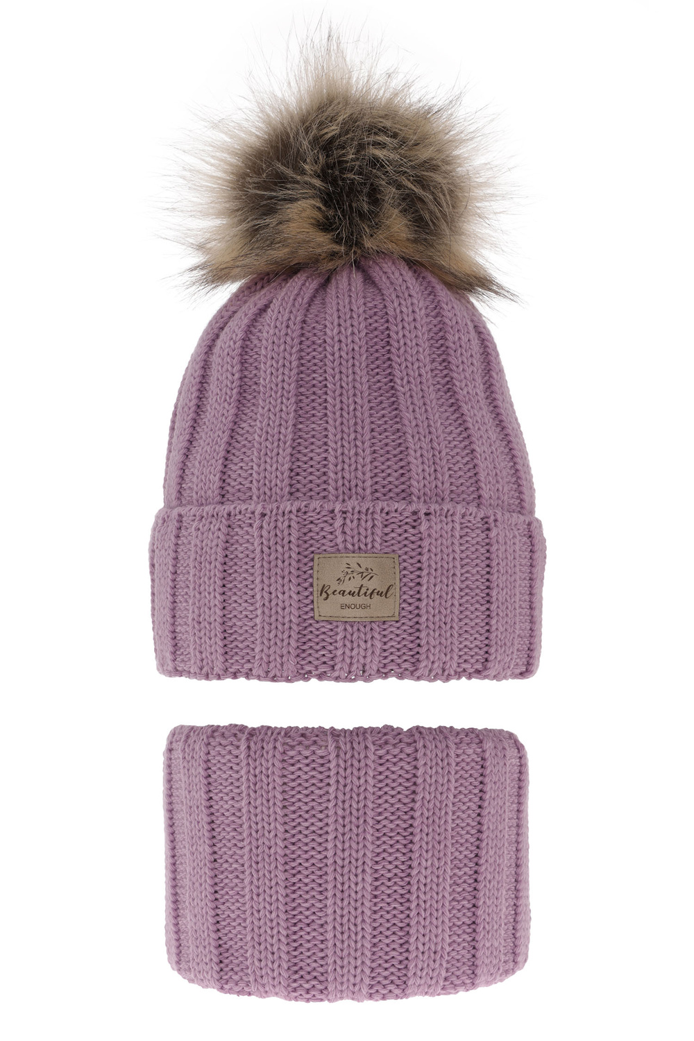 Ensemble d'hiver fille: bonnet et snood, violet, avec pompon, Kaliope