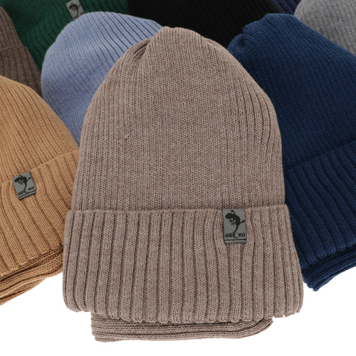 Ensemble d'hiver garçon: bonnet et snood, bordé, avec laine mérinos, Gecko