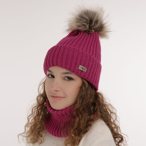 Ensemble d'hiver fille: bonnet et snood, noir, avec pompon, Willow
