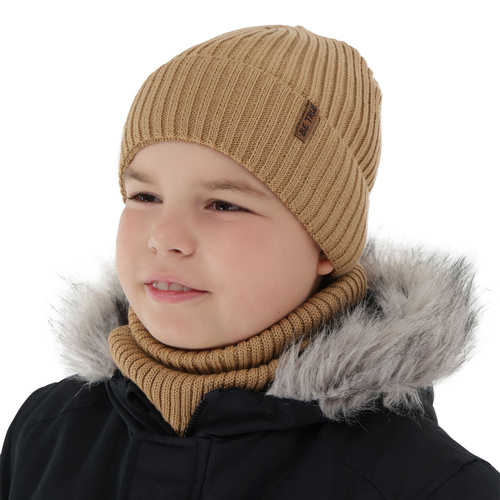Jongens winter set (muts en buissjaal), Camel, met merinowol, Colton