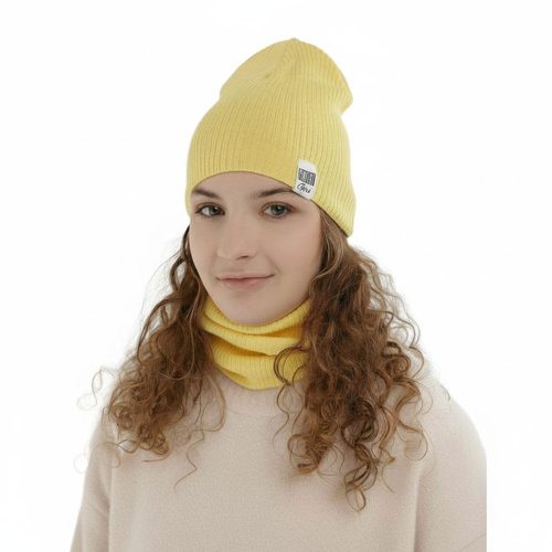 Meisjes herfst/lente set muts en buissjaal, met katoen, geel, Farinka