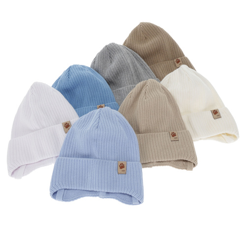 Jongens herfst/lente muts, donkerbeige, met bindkoorden, 100% katoen, Elmar