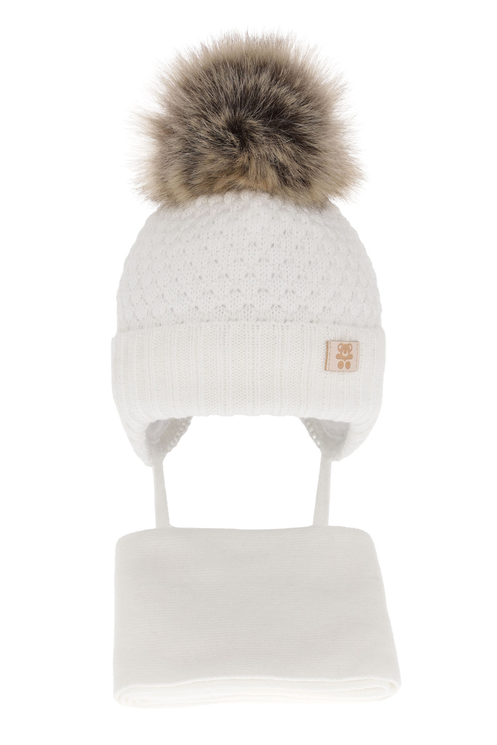 Ensemble d'hiver garçon: bonnet et écharpe, blanc, avec pompon, avec liens, Norberto