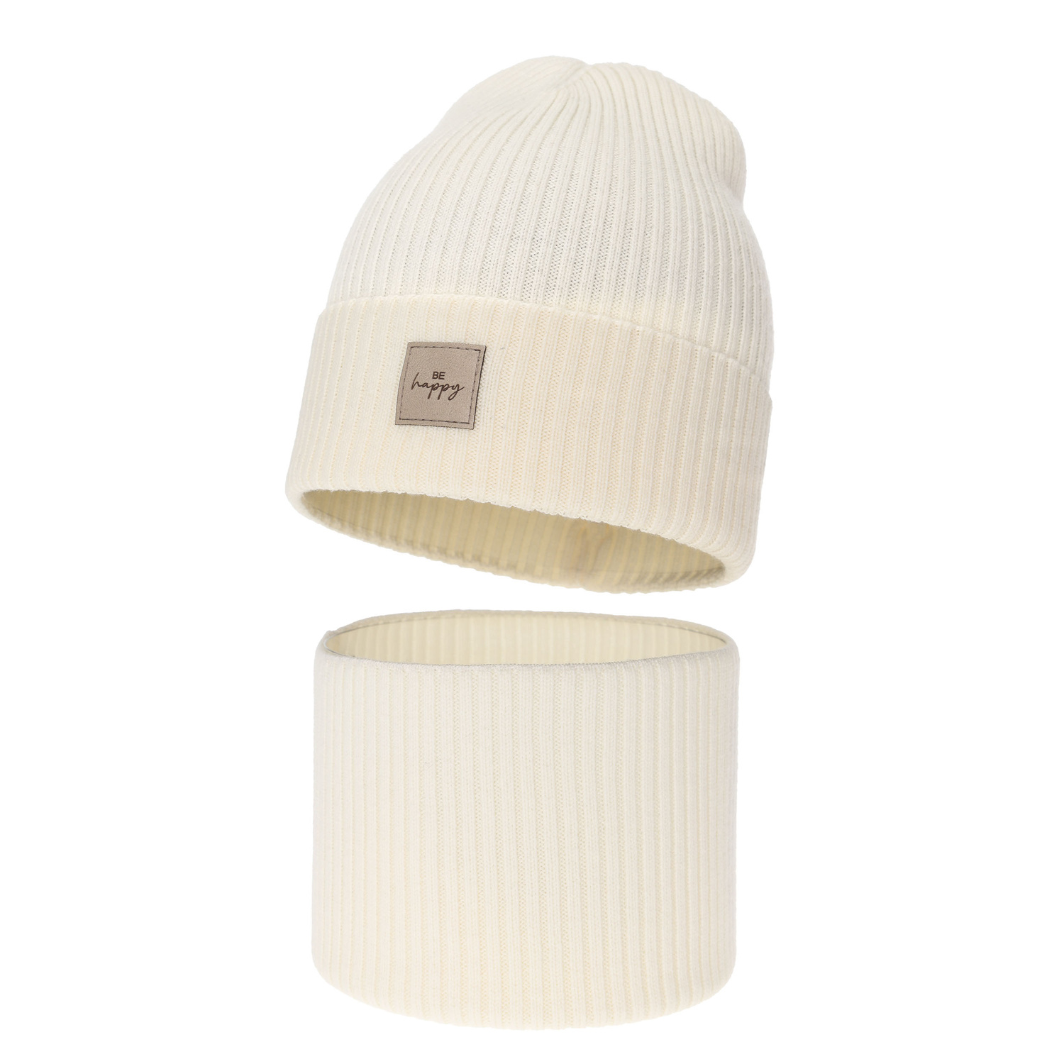 Ensemble automne/printemps fille: bonnet et snood, crème, avec laine mérinos, Vanita