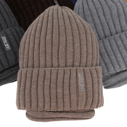 Jongens winter set (muts en buissjaal), bruin, met merinowol, gevoerd met fleece, Banasko