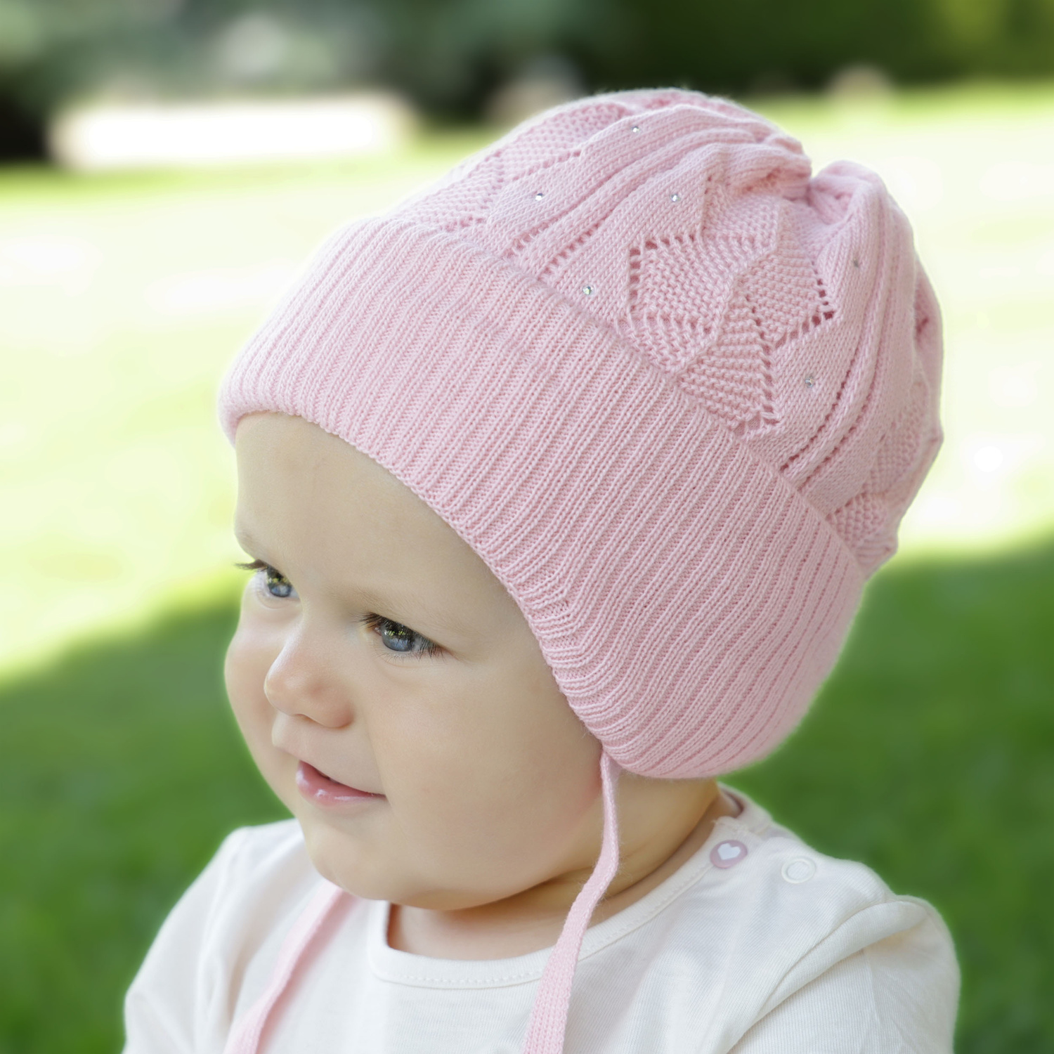 Bonnet automne/printemps fille, beige, avec liens, Marinetta