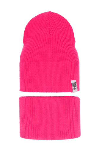 Meisjes herfst/lente set muts en buissjaal, met katoen, roze, Farinka