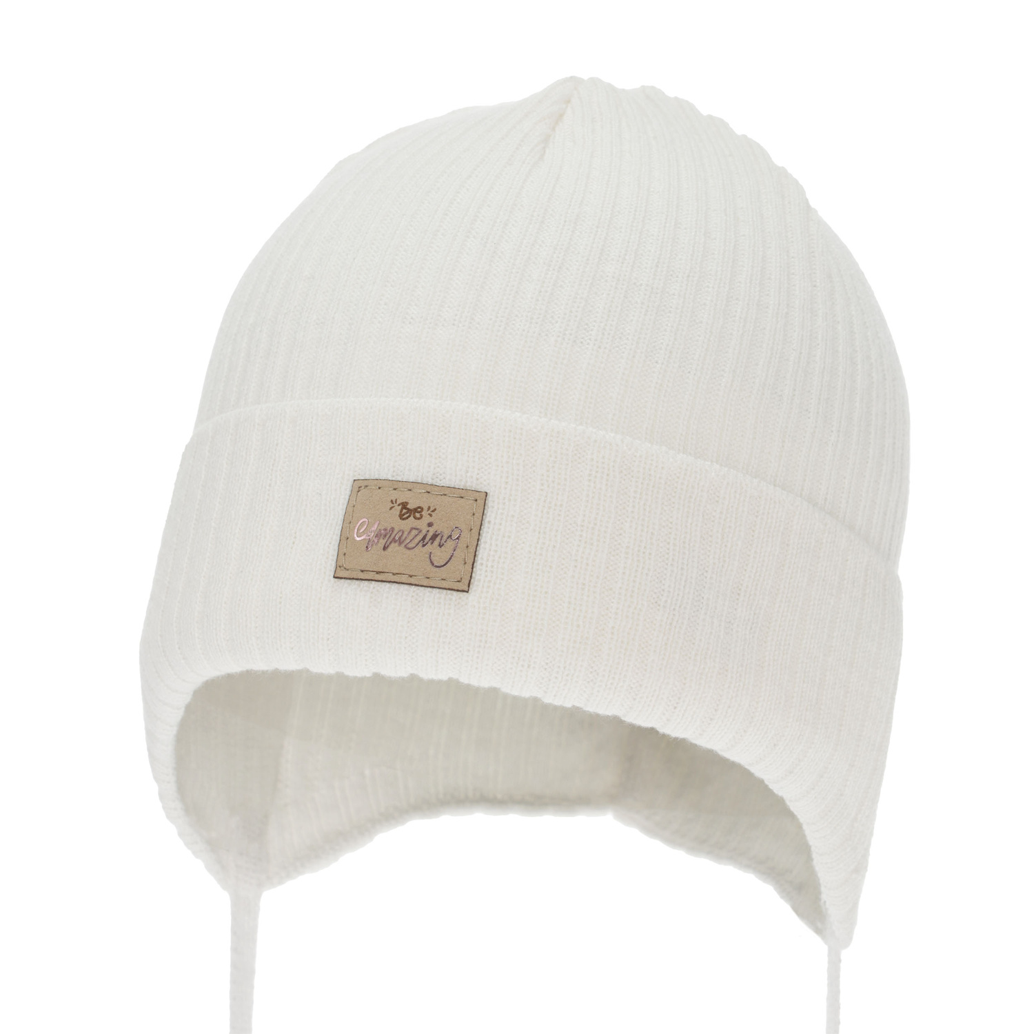 Meisjes herfst/lente muts, wit, met bindkoorden, met katoen, Tindra