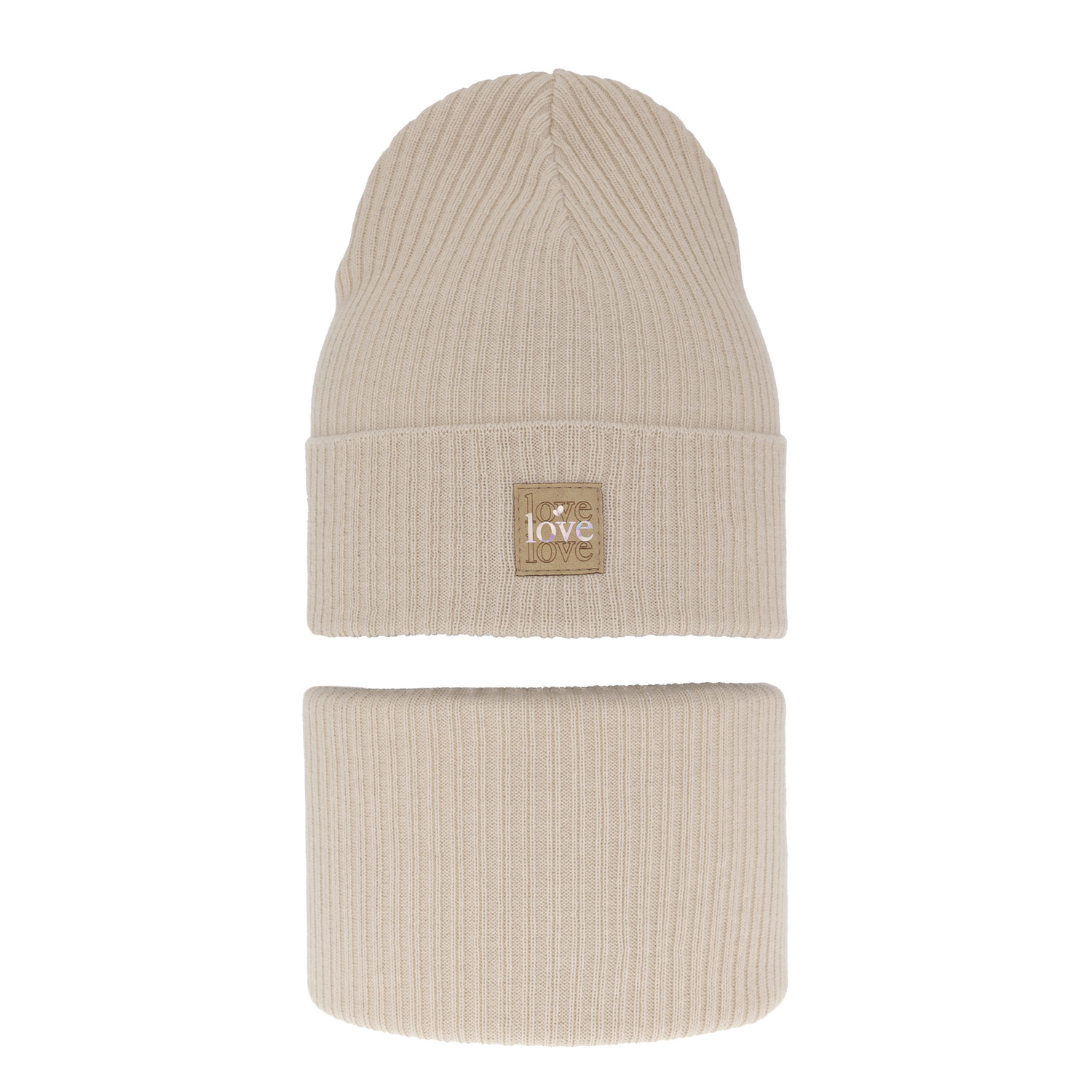 Ensemble automne/printemps fille: bonnet et snood, met katoen, beige, Furora