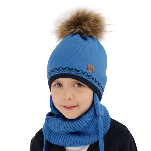 Ensemble d'hiver garçon: bonnet et snood, bleu, avec pompon, Elpis