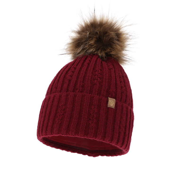 Bonnet d'hiver femme, bordo, avec pompon, Savona