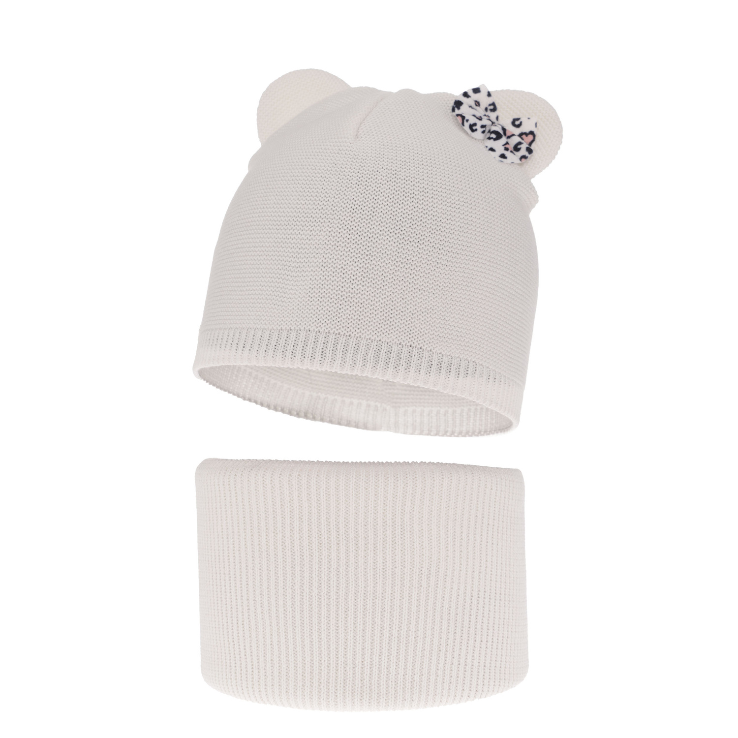 Ensemble automne/printemps fille: bonnet et snood, met katoen, blanc, Nicolette
