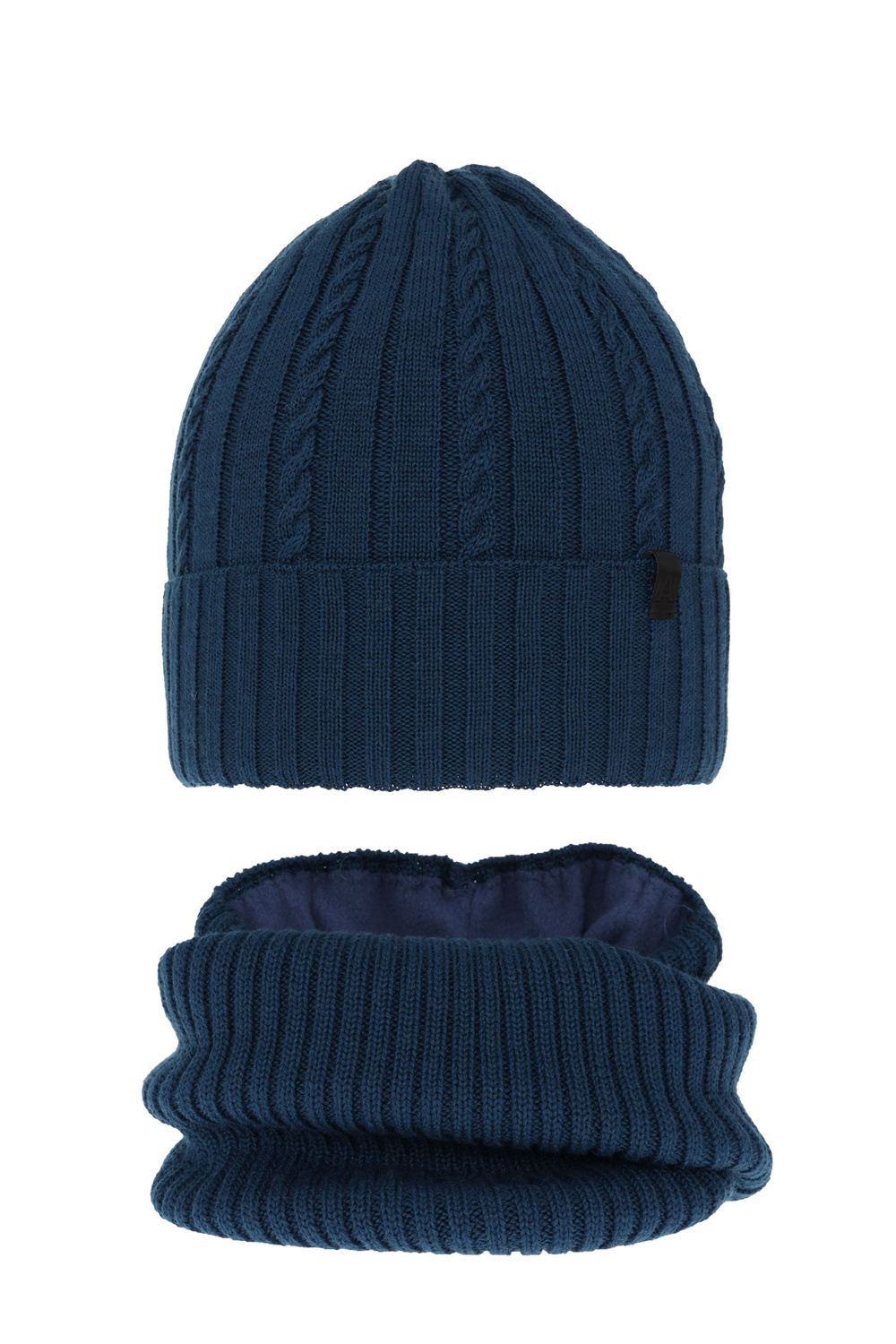 Ensemble d'hiver garçon: bonnet et snood, bleu, avec laine mérinos, Kairo