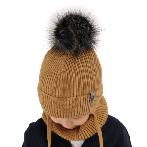 Ensemble d'hiver garçon: bonnet et snood, bleu, avec pompon, Honed