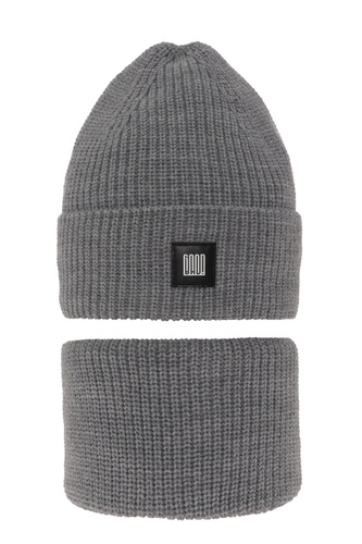Ensemble d'hiver garçon: bonnet et snood, gris clair, Amadeo