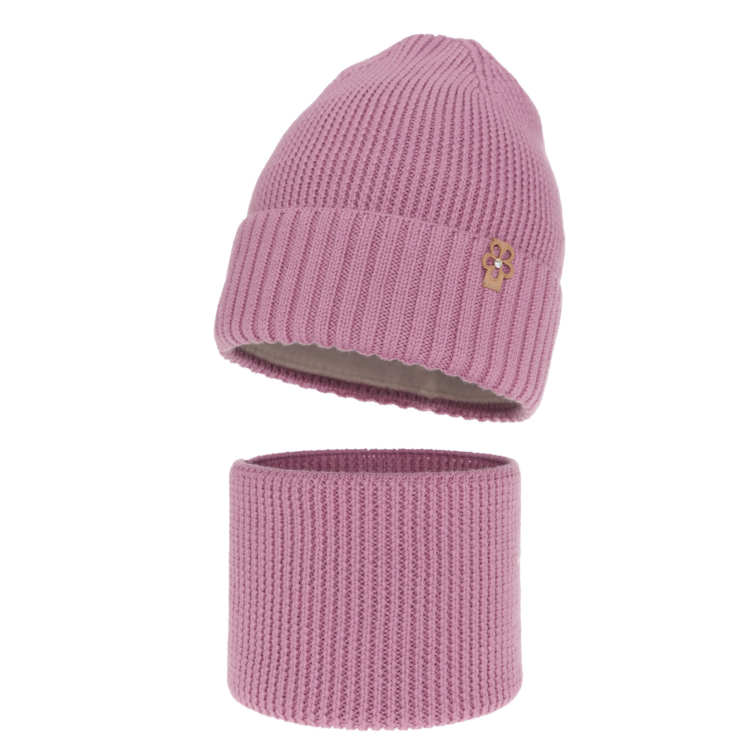 Ensemble d'hiver fille: bonnet et snood, violet, avec laine mérinos, Nelita