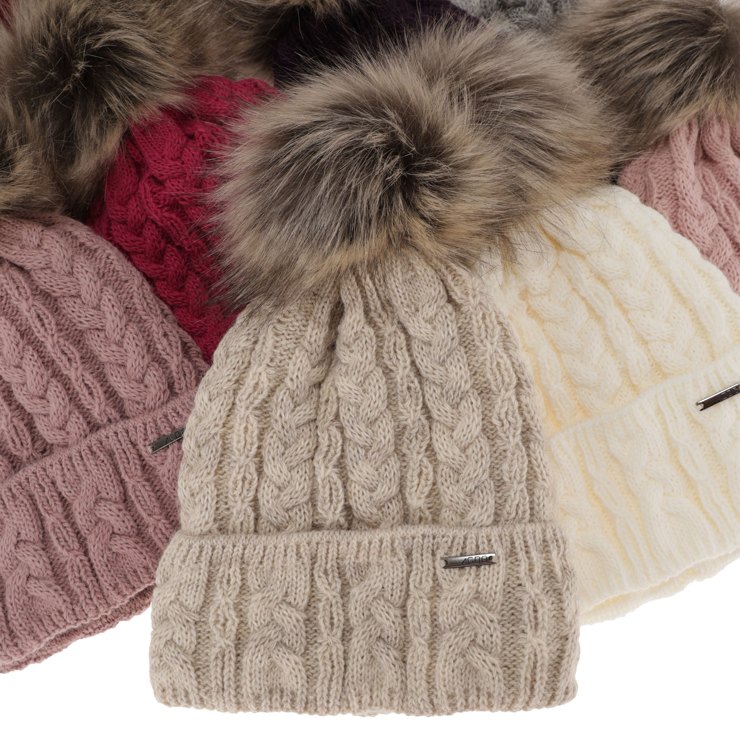 Bonnet d'hiver femme, hiver, wrzosowa, avec pompon, Omega