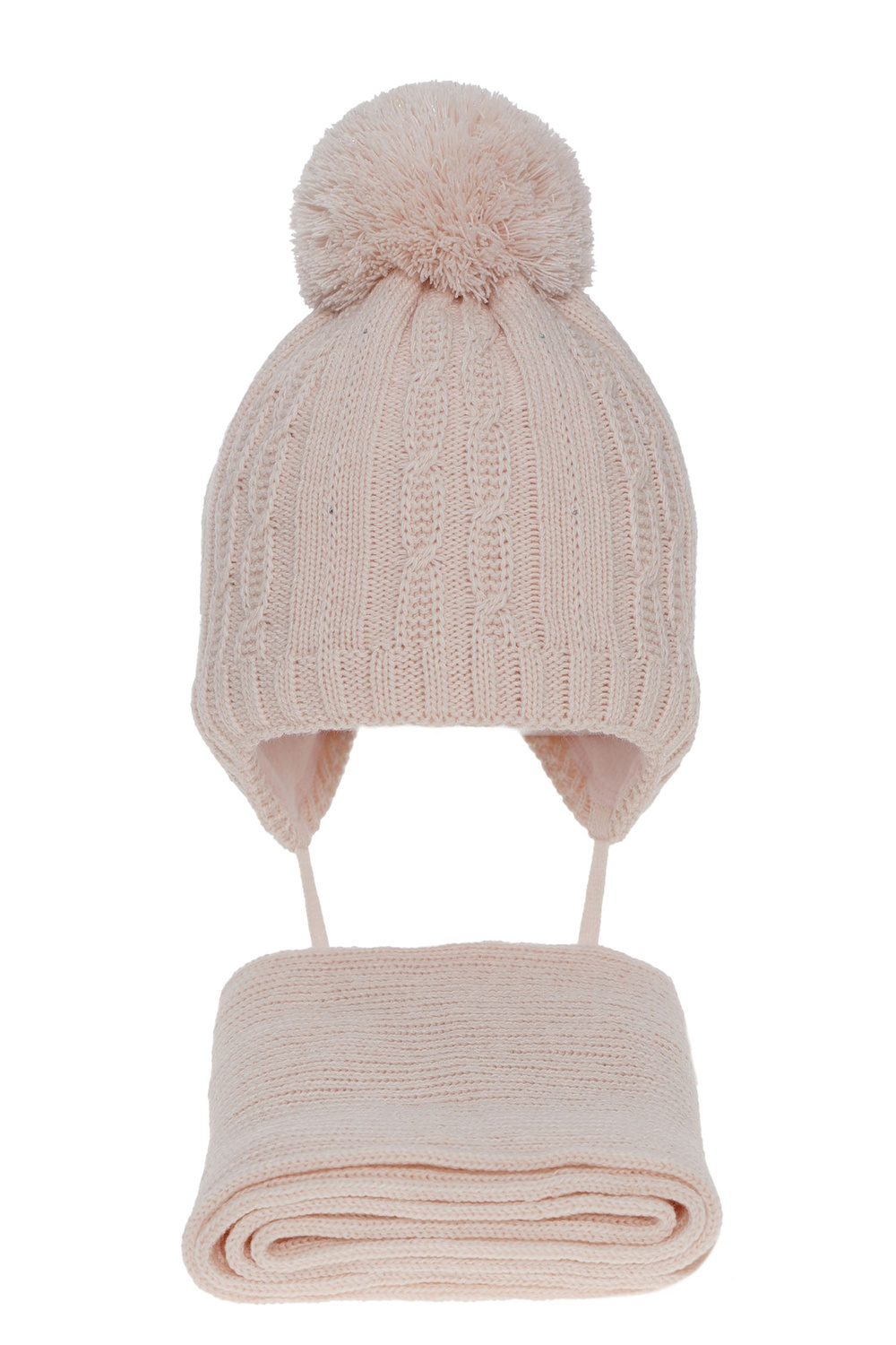 Meisjes winter set muts en sjaal, roze, met garen pompon, Candy