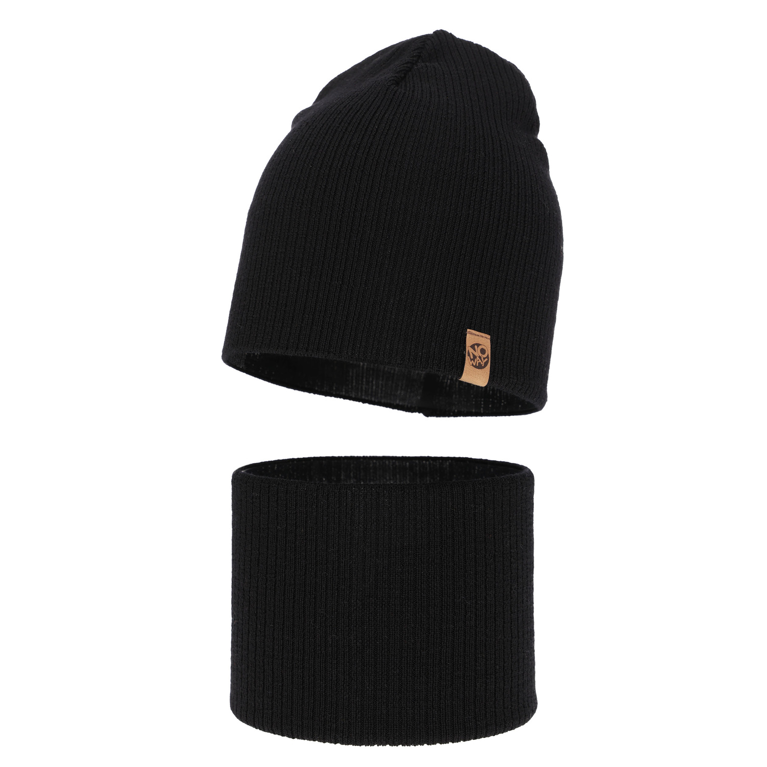 Ensemble automne/printemps garçon: bonnet et snood, noir, avec laine mérinos, Richi