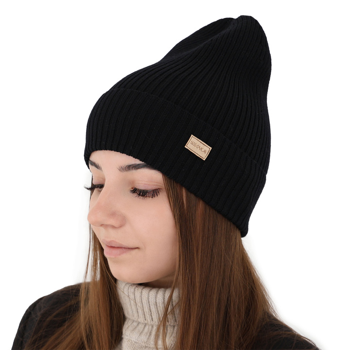 Bonnet d'hiver, printemps femme, noir, avec laine mérinos, Sophie