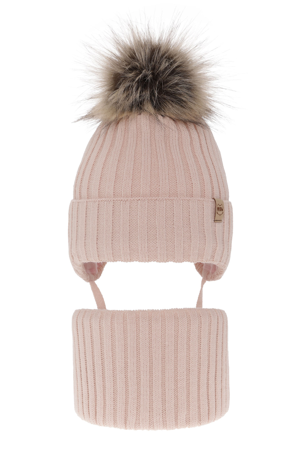 Ensemble d'hiver fille: bonnet et snood, beige, avec pompon, Louisa