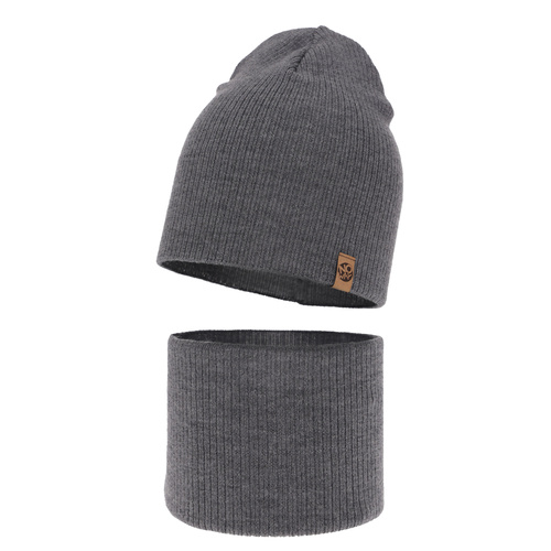 Ensemble automne/printemps garçon: bonnet et snood, gris, avec laine mérinos, Richi