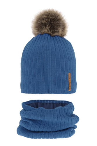 Ensemble d'hiver garçon: bonnet et snood, bleu, avec pompon, Kalen