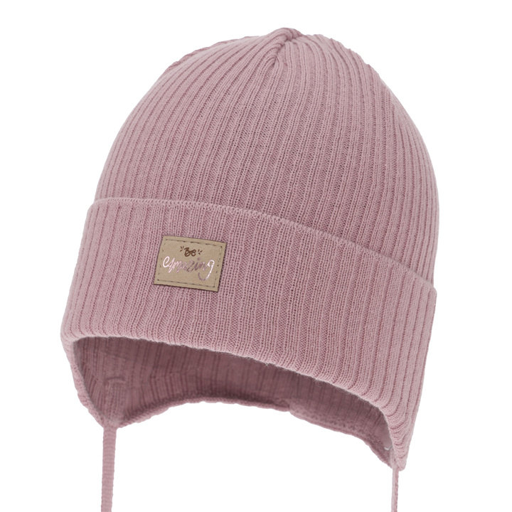 Meisjes herfst/lente muts, roze, met bindkoorden, met katoen, Tindra
