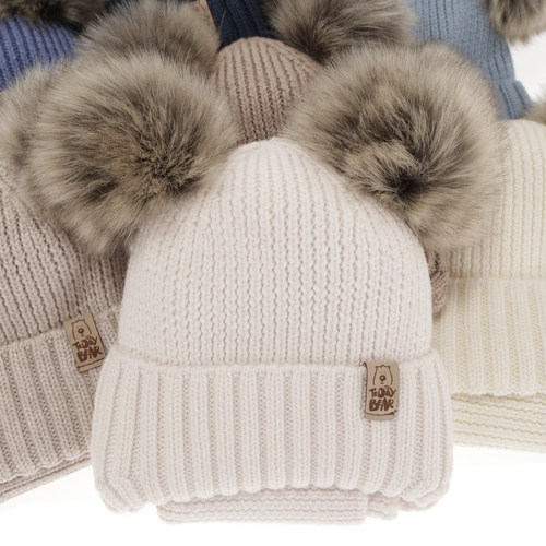 Ensemble d'hiver garçon: bonnet et snood, bleu, avec liens, 100% Laine Mérinos Extrafine, Konor