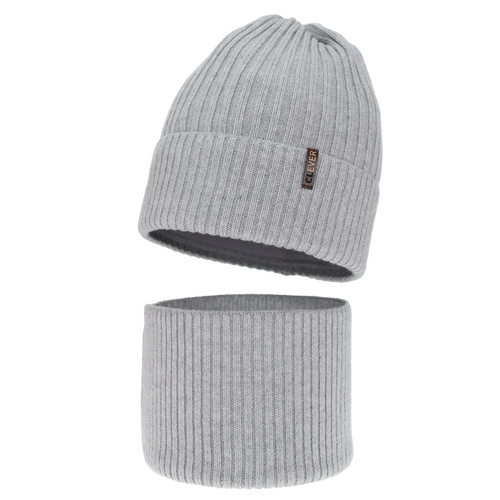 Ensemble d'hiver garçon: bonnet et snood, gris clair, avec laine mérinos, Gizmo