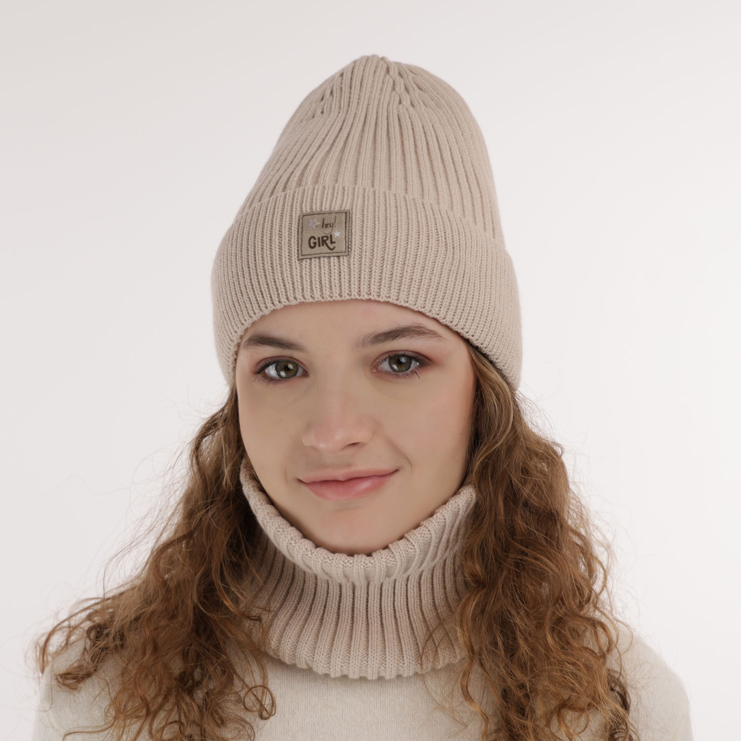Ensemble d'hiver fille: bonnet et snood, crème, Georgina