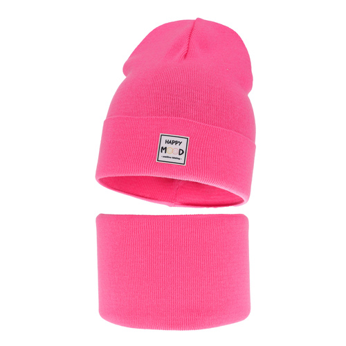 Ensemble automne/printemps fille: bonnet et snood, met katoen, rose, Mersila