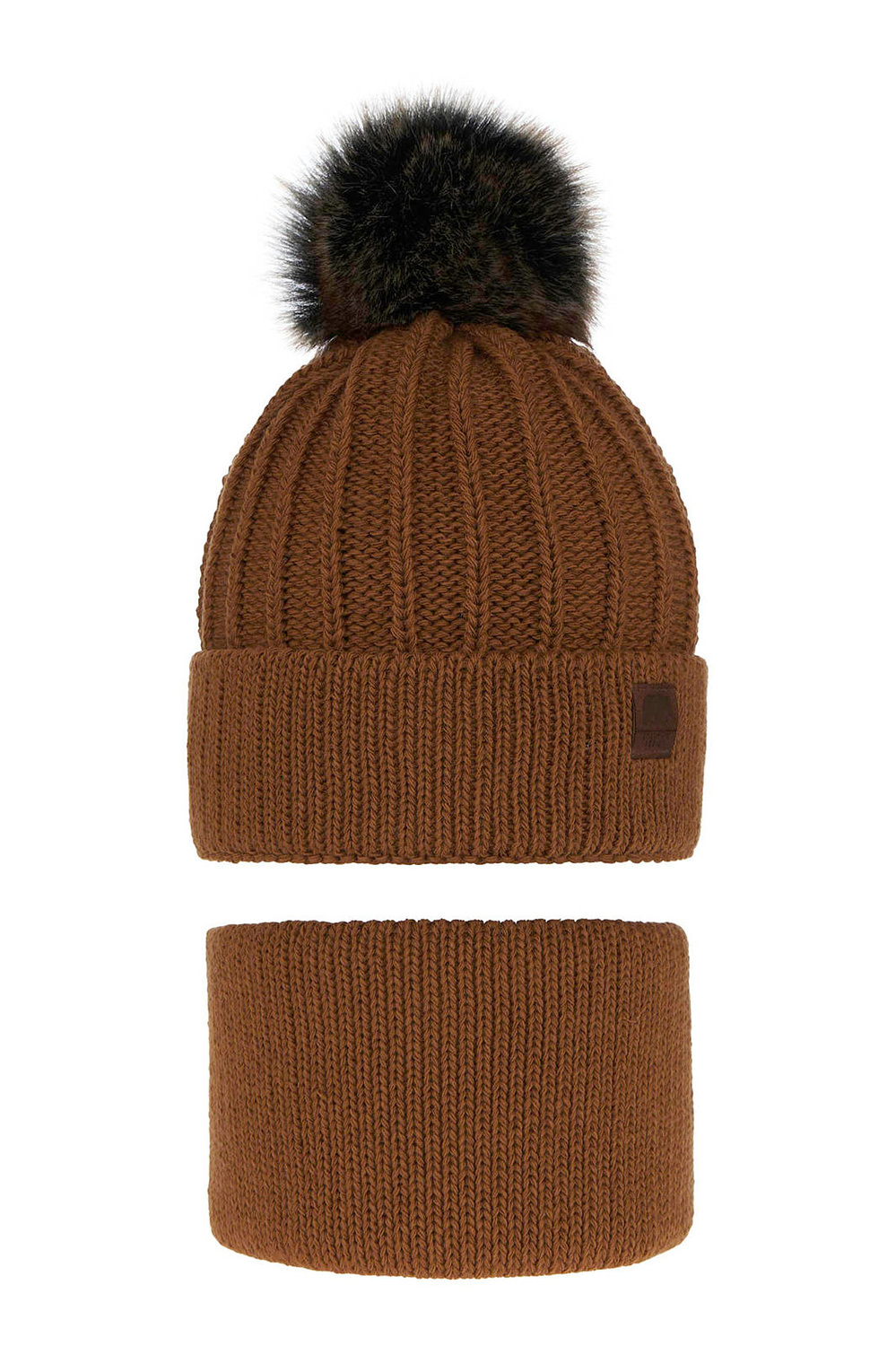 Ensemble d'hiver garçon: bonnet et snood, camel, avec pompon, Havier