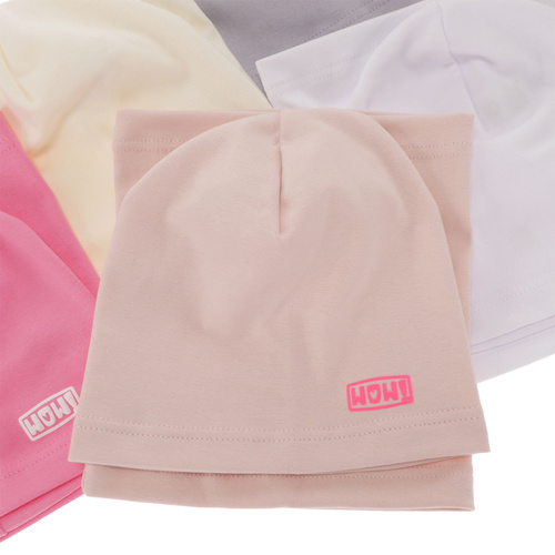 Ensemble automne/printemps fille: bonnet et snood, beige, en coton, Friza