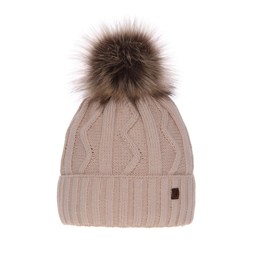 Dames wintermuts, beige, met garen pompon, Renika