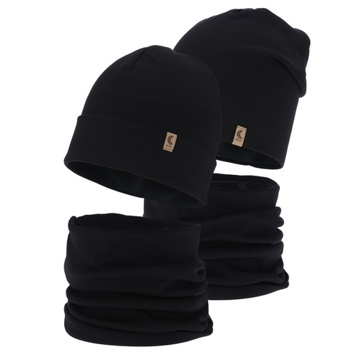 Meisjes herfst/lente set (muts en buissjaal), zwart, katoenen, Bravura